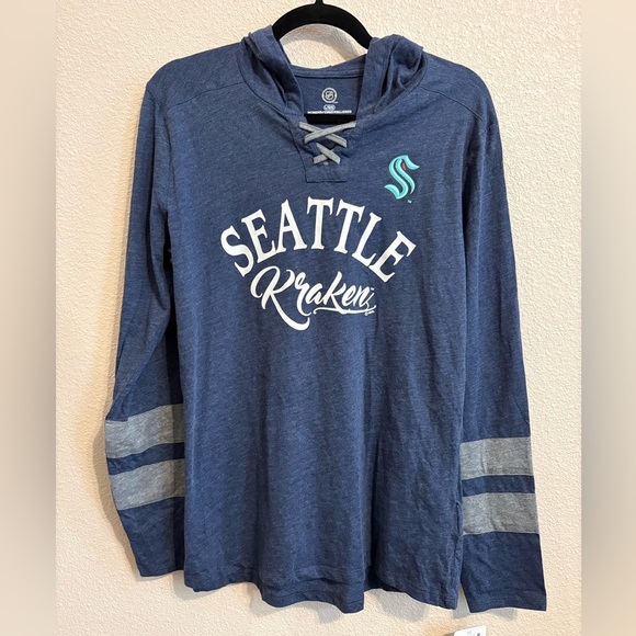 NHL Tops - NHL Seattle Kraken Women’s Navy Long sleeve shirt with hoodie